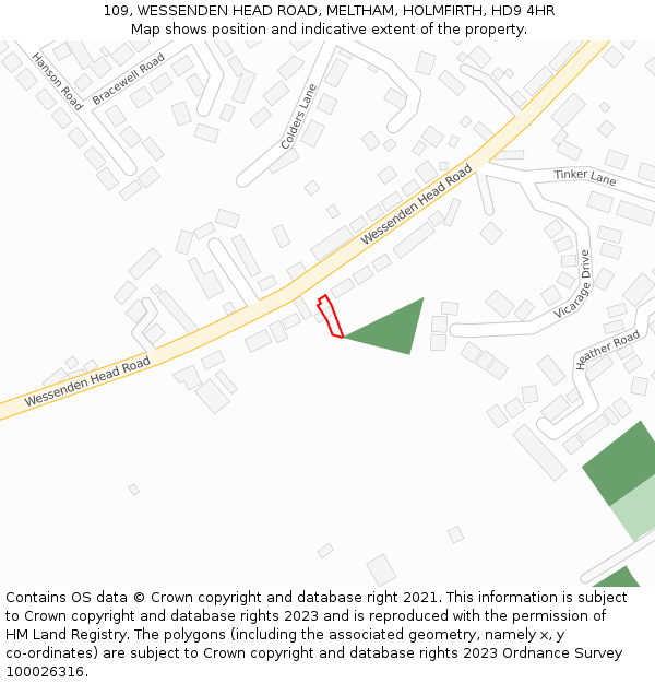 109, WESSENDEN HEAD ROAD, MELTHAM, HOLMFIRTH, HD9 4HR: Location map and indicative extent of plot