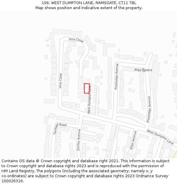 109, WEST DUMPTON LANE, RAMSGATE, CT11 7BL: Location map and indicative extent of plot