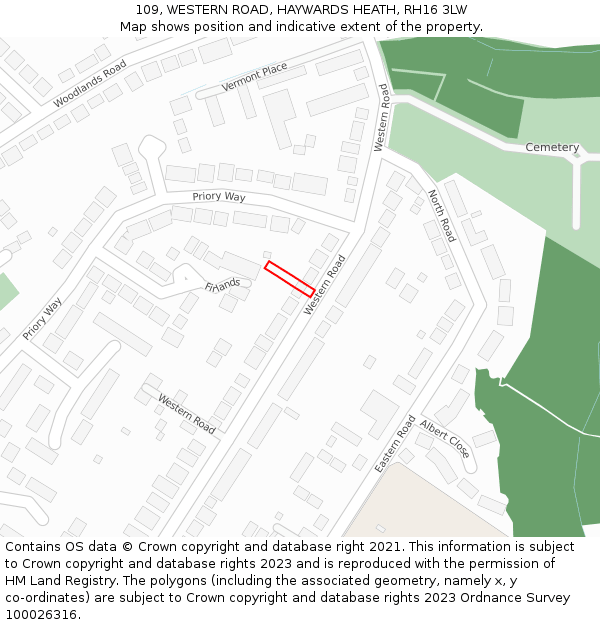 109, WESTERN ROAD, HAYWARDS HEATH, RH16 3LW: Location map and indicative extent of plot