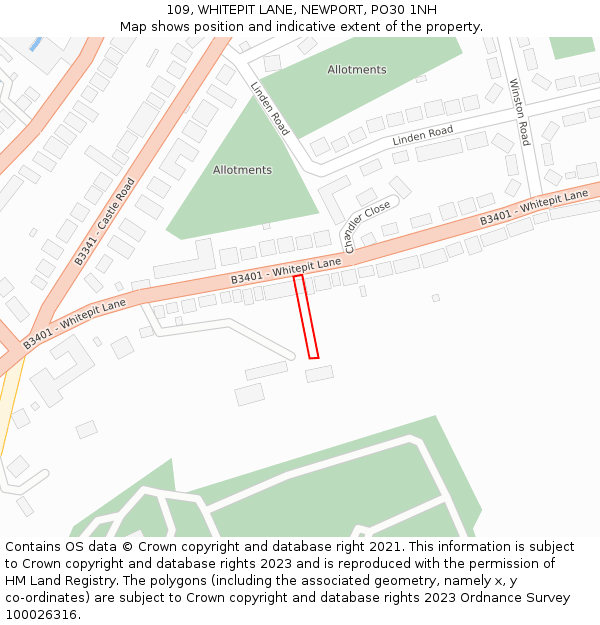 109, WHITEPIT LANE, NEWPORT, PO30 1NH: Location map and indicative extent of plot