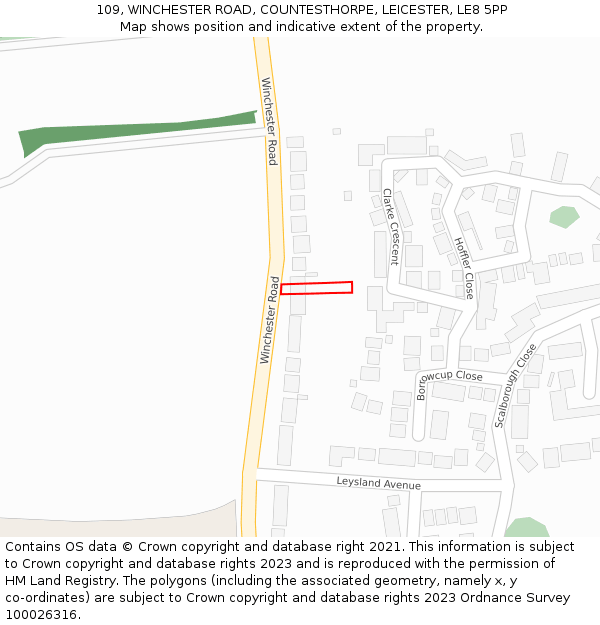 109, WINCHESTER ROAD, COUNTESTHORPE, LEICESTER, LE8 5PP: Location map and indicative extent of plot