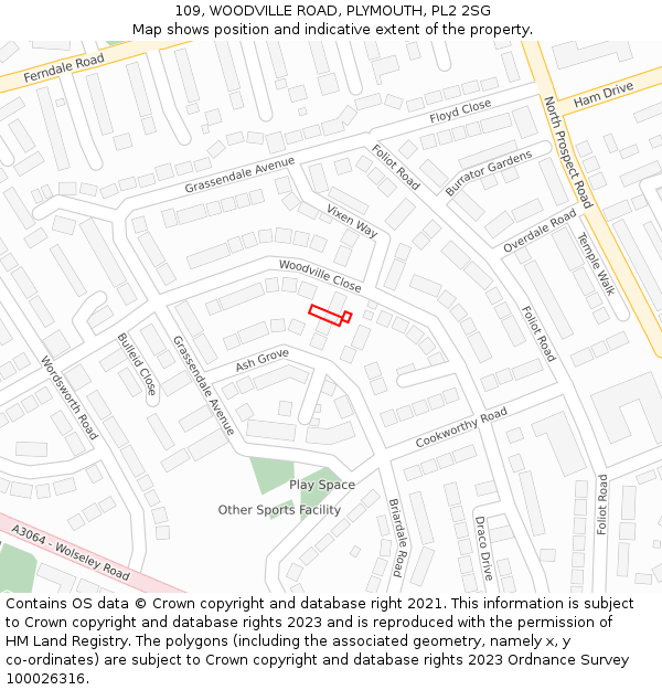 109, WOODVILLE ROAD, PLYMOUTH, PL2 2SG: Location map and indicative extent of plot