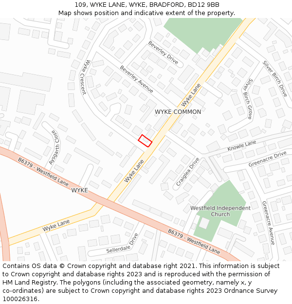 109, WYKE LANE, WYKE, BRADFORD, BD12 9BB: Location map and indicative extent of plot