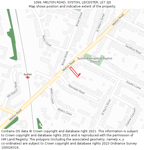 1099, MELTON ROAD, SYSTON, LEICESTER, LE7 2JS: Location map and indicative extent of plot