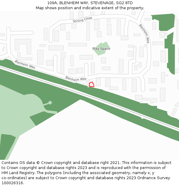 109A, BLENHEIM WAY, STEVENAGE, SG2 8TD: Location map and indicative extent of plot