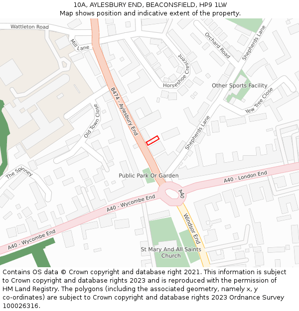 10A, AYLESBURY END, BEACONSFIELD, HP9 1LW: Location map and indicative extent of plot