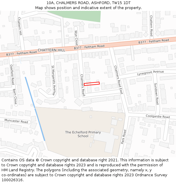 10A, CHALMERS ROAD, ASHFORD, TW15 1DT: Location map and indicative extent of plot