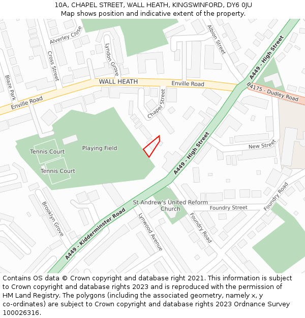 10A, CHAPEL STREET, WALL HEATH, KINGSWINFORD, DY6 0JU: Location map and indicative extent of plot