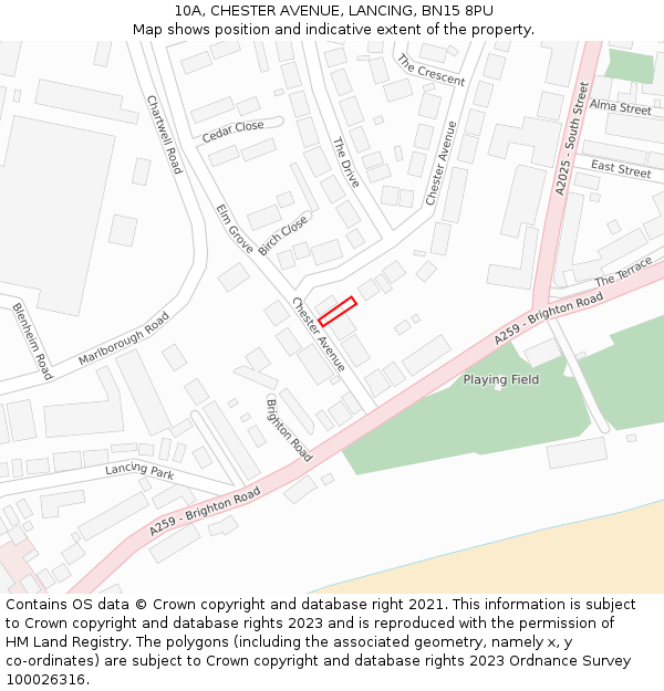 10A, CHESTER AVENUE, LANCING, BN15 8PU: Location map and indicative extent of plot