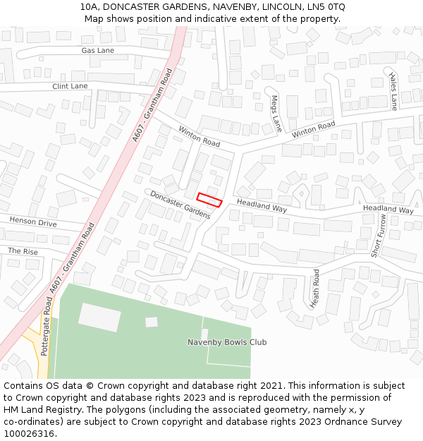 10A, DONCASTER GARDENS, NAVENBY, LINCOLN, LN5 0TQ: Location map and indicative extent of plot