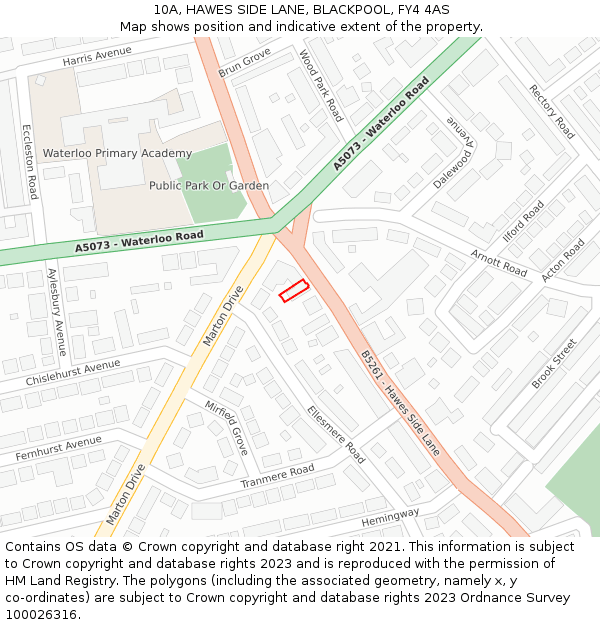 10A, HAWES SIDE LANE, BLACKPOOL, FY4 4AS: Location map and indicative extent of plot