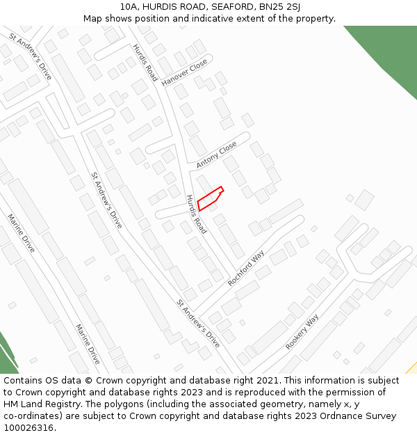 10A, HURDIS ROAD, SEAFORD, BN25 2SJ: Location map and indicative extent of plot