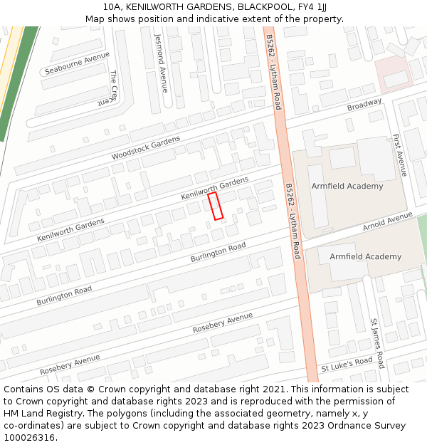 10A, KENILWORTH GARDENS, BLACKPOOL, FY4 1JJ: Location map and indicative extent of plot