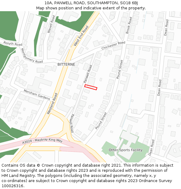 10A, PANWELL ROAD, SOUTHAMPTON, SO18 6BJ: Location map and indicative extent of plot