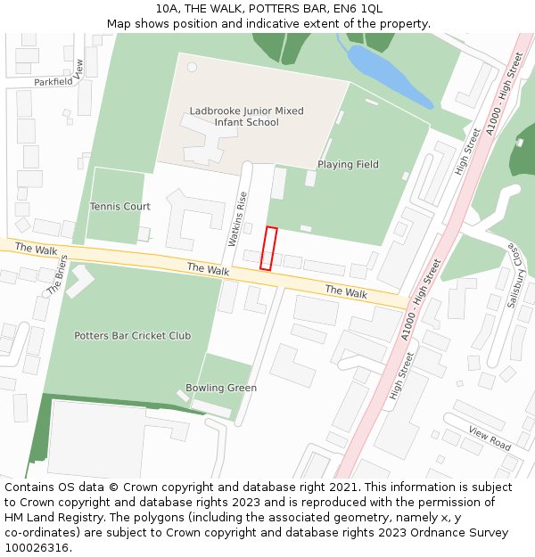 10A, THE WALK, POTTERS BAR, EN6 1QL: Location map and indicative extent of plot