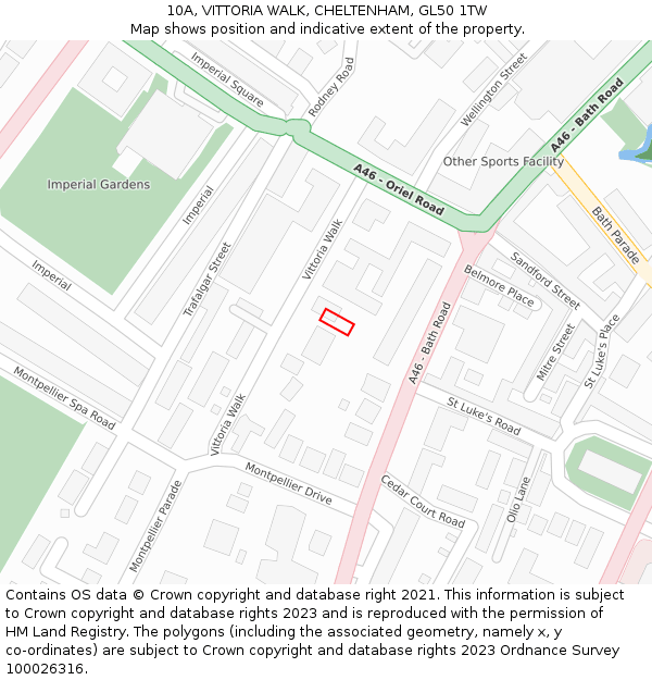 10A, VITTORIA WALK, CHELTENHAM, GL50 1TW: Location map and indicative extent of plot