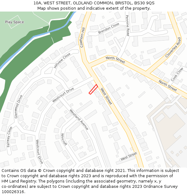 10A, WEST STREET, OLDLAND COMMON, BRISTOL, BS30 9QS: Location map and indicative extent of plot