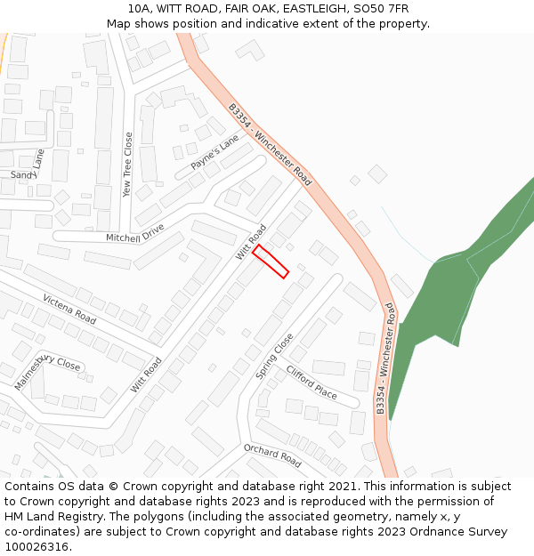 10A, WITT ROAD, FAIR OAK, EASTLEIGH, SO50 7FR: Location map and indicative extent of plot