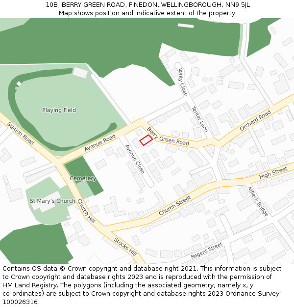 10B, BERRY GREEN ROAD, FINEDON, WELLINGBOROUGH, NN9 5JL: Location map and indicative extent of plot