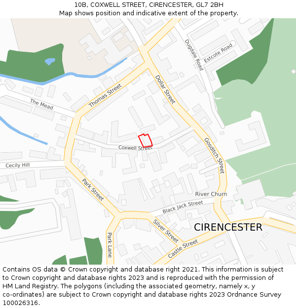 10B, COXWELL STREET, CIRENCESTER, GL7 2BH: Location map and indicative extent of plot