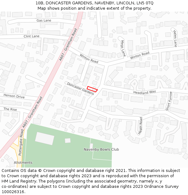 10B, DONCASTER GARDENS, NAVENBY, LINCOLN, LN5 0TQ: Location map and indicative extent of plot