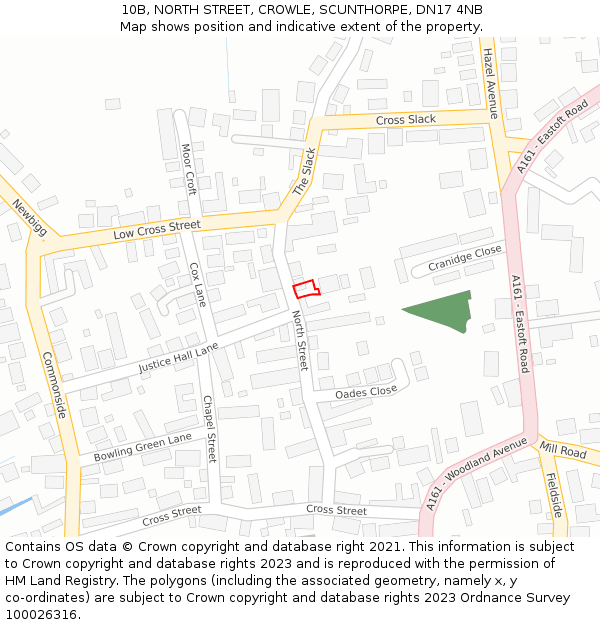 10B, NORTH STREET, CROWLE, SCUNTHORPE, DN17 4NB: Location map and indicative extent of plot