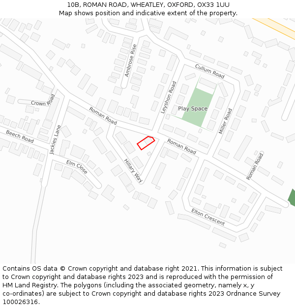 10B, ROMAN ROAD, WHEATLEY, OXFORD, OX33 1UU: Location map and indicative extent of plot