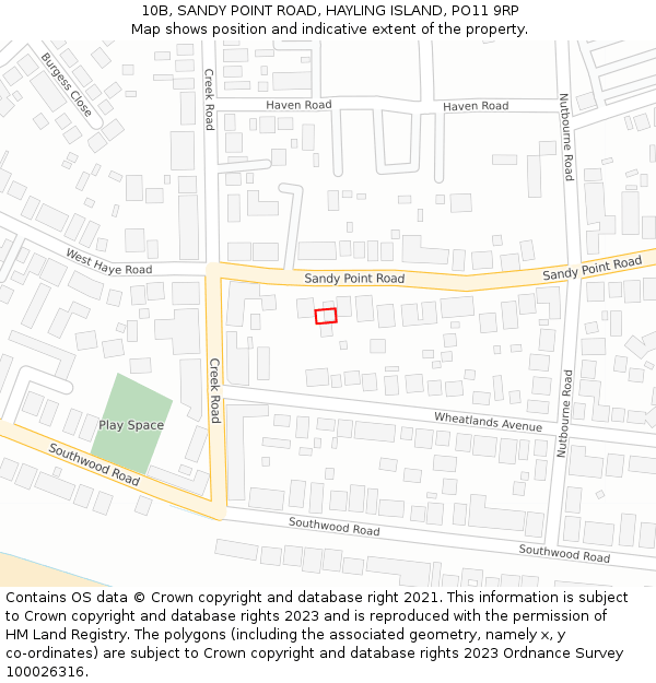 10B, SANDY POINT ROAD, HAYLING ISLAND, PO11 9RP: Location map and indicative extent of plot