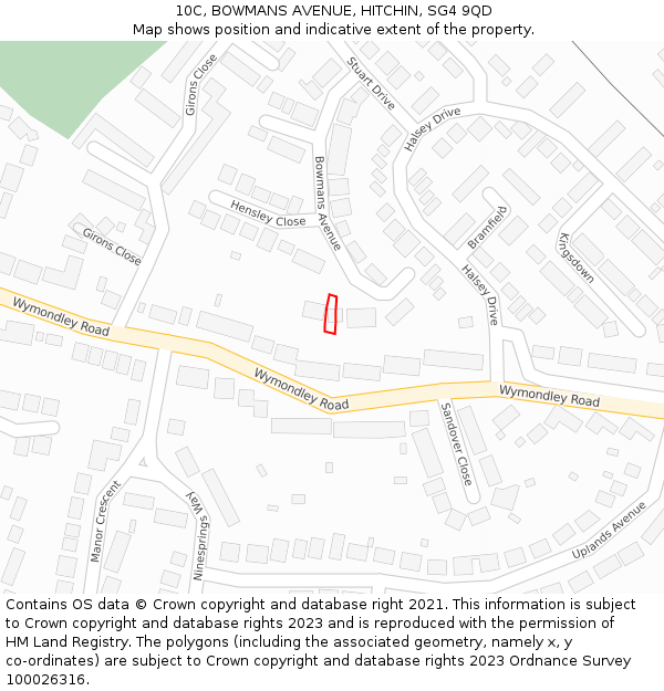 10C, BOWMANS AVENUE, HITCHIN, SG4 9QD: Location map and indicative extent of plot