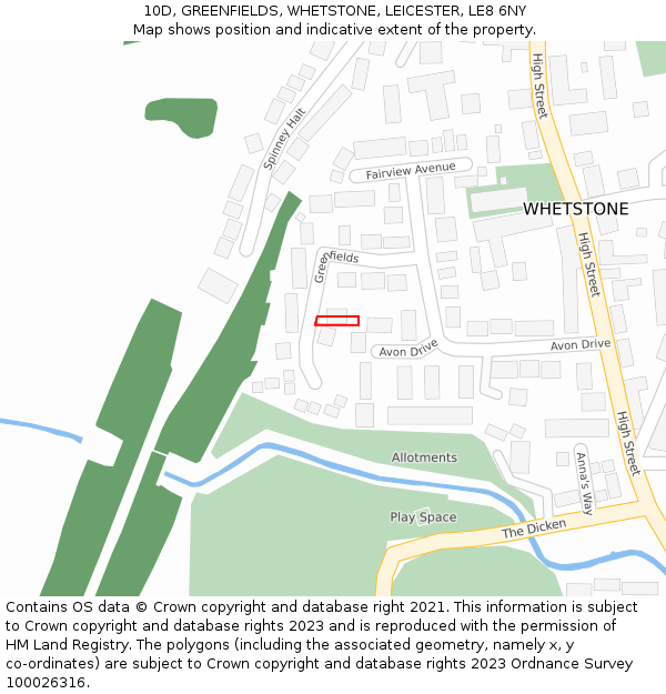 10D, GREENFIELDS, WHETSTONE, LEICESTER, LE8 6NY: Location map and indicative extent of plot