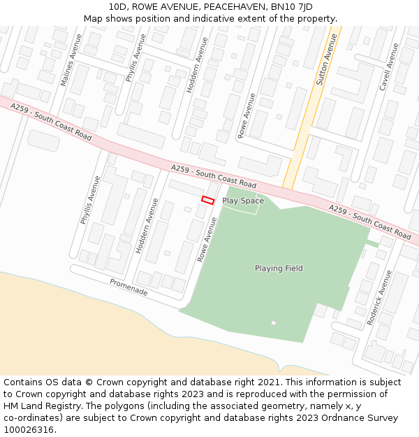 10D, ROWE AVENUE, PEACEHAVEN, BN10 7JD: Location map and indicative extent of plot