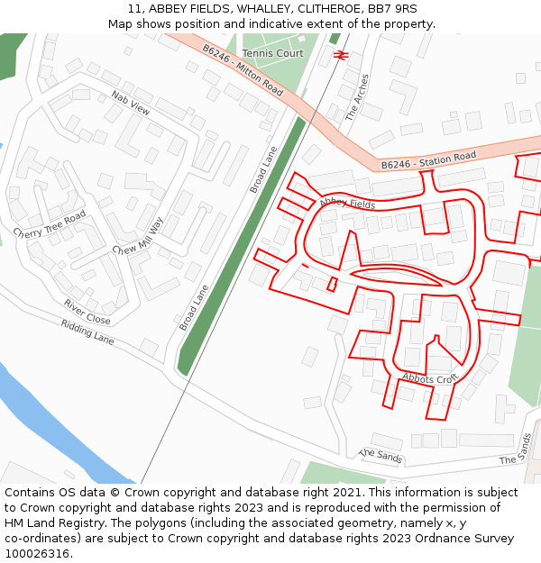 11, ABBEY FIELDS, WHALLEY, CLITHEROE, BB7 9RS: Location map and indicative extent of plot