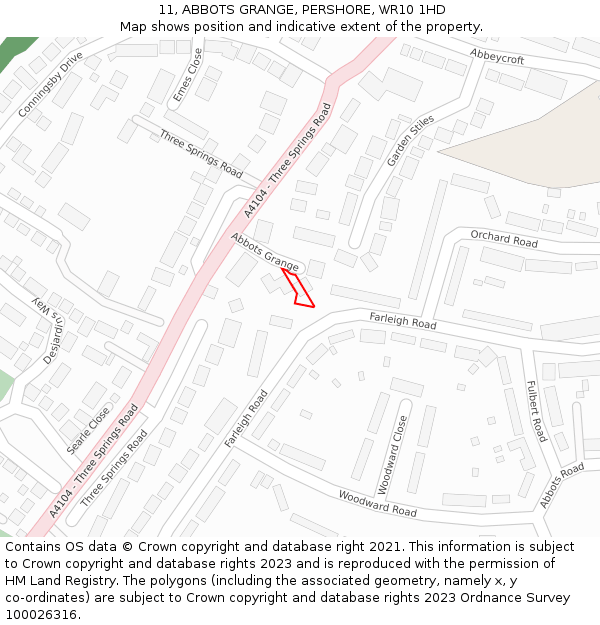 11, ABBOTS GRANGE, PERSHORE, WR10 1HD: Location map and indicative extent of plot