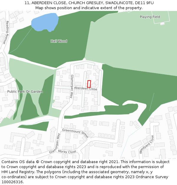 11, ABERDEEN CLOSE, CHURCH GRESLEY, SWADLINCOTE, DE11 9FU: Location map and indicative extent of plot