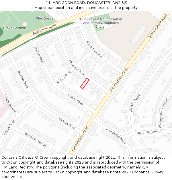 11, ABINGDON ROAD, DONCASTER, DN2 5JS: Location map and indicative extent of plot