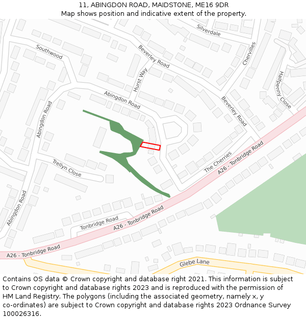 11, ABINGDON ROAD, MAIDSTONE, ME16 9DR: Location map and indicative extent of plot