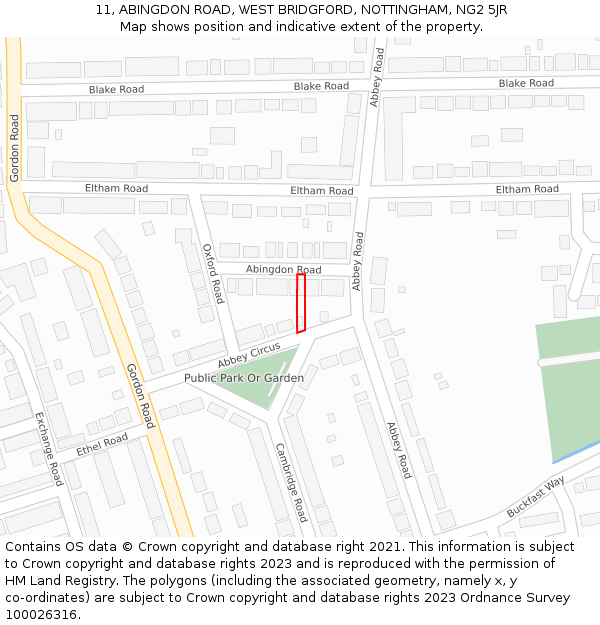 11, ABINGDON ROAD, WEST BRIDGFORD, NOTTINGHAM, NG2 5JR: Location map and indicative extent of plot