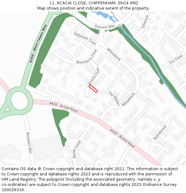 11, ACACIA CLOSE, CHIPPENHAM, SN14 6RQ: Location map and indicative extent of plot