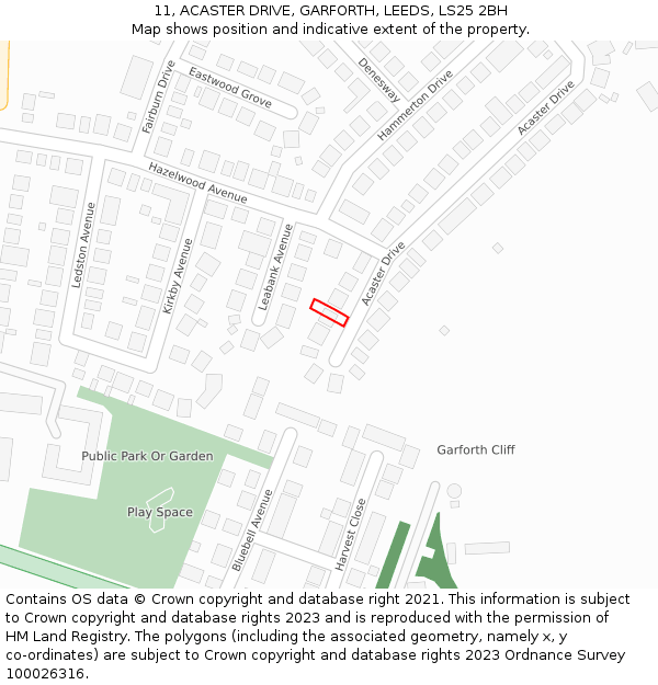 11, ACASTER DRIVE, GARFORTH, LEEDS, LS25 2BH: Location map and indicative extent of plot