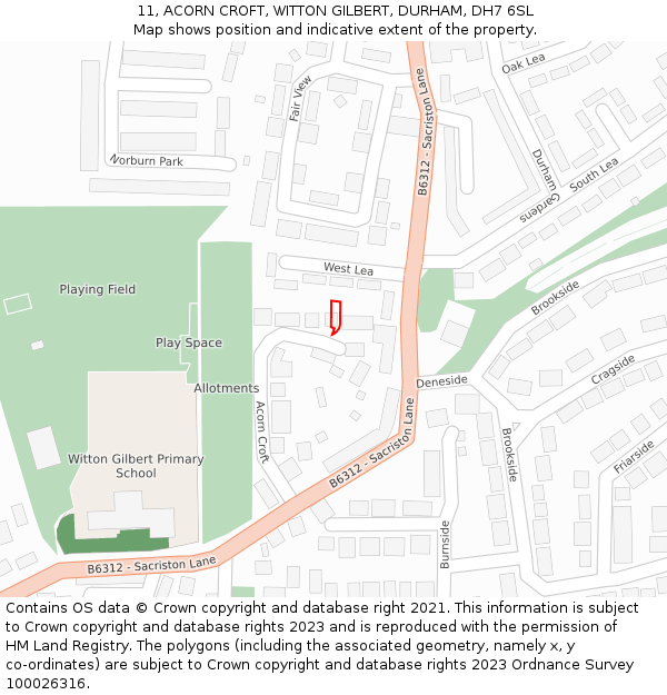 11, ACORN CROFT, WITTON GILBERT, DURHAM, DH7 6SL: Location map and indicative extent of plot