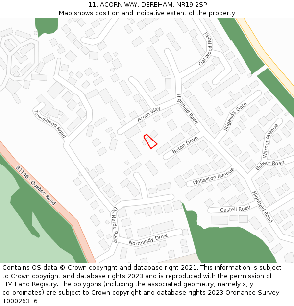 11, ACORN WAY, DEREHAM, NR19 2SP: Location map and indicative extent of plot