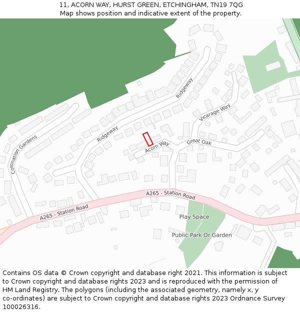 11, ACORN WAY, HURST GREEN, ETCHINGHAM, TN19 7QG: Location map and indicative extent of plot