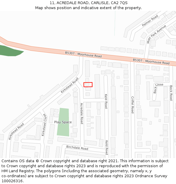 11, ACREDALE ROAD, CARLISLE, CA2 7QS: Location map and indicative extent of plot