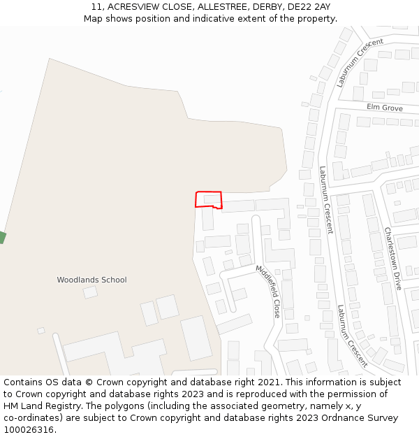 11, ACRESVIEW CLOSE, ALLESTREE, DERBY, DE22 2AY: Location map and indicative extent of plot