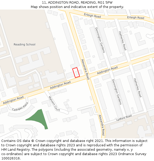 11, ADDINGTON ROAD, READING, RG1 5PW: Location map and indicative extent of plot