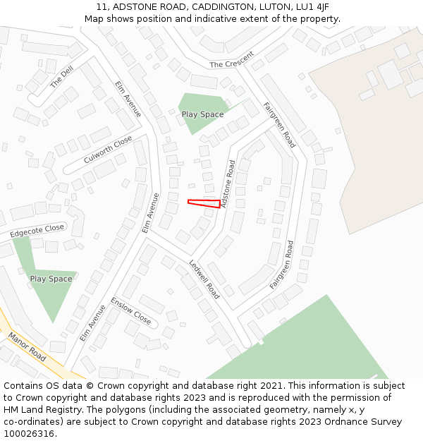 11, ADSTONE ROAD, CADDINGTON, LUTON, LU1 4JF: Location map and indicative extent of plot