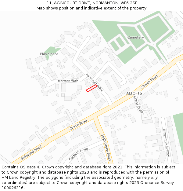 11, AGINCOURT DRIVE, NORMANTON, WF6 2SE: Location map and indicative extent of plot