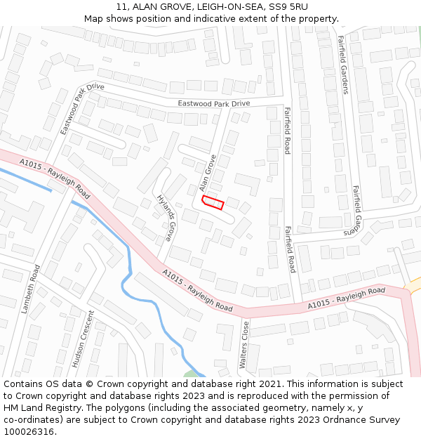 11, ALAN GROVE, LEIGH-ON-SEA, SS9 5RU: Location map and indicative extent of plot