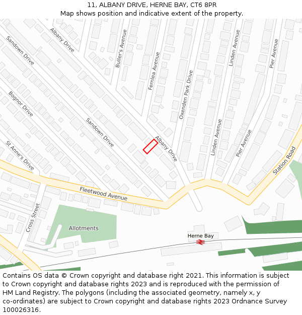 11, ALBANY DRIVE, HERNE BAY, CT6 8PR: Location map and indicative extent of plot