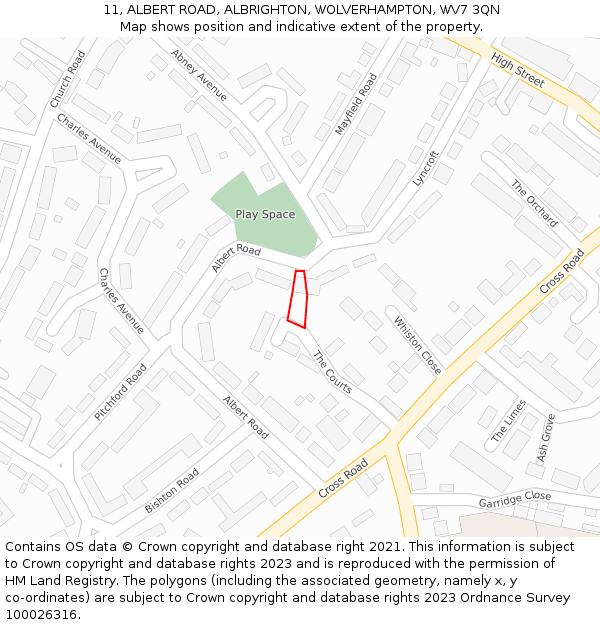 11, ALBERT ROAD, ALBRIGHTON, WOLVERHAMPTON, WV7 3QN: Location map and indicative extent of plot